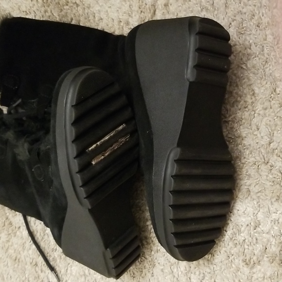 Black suede lined,lace up wedge boots - Picture 5 of 7